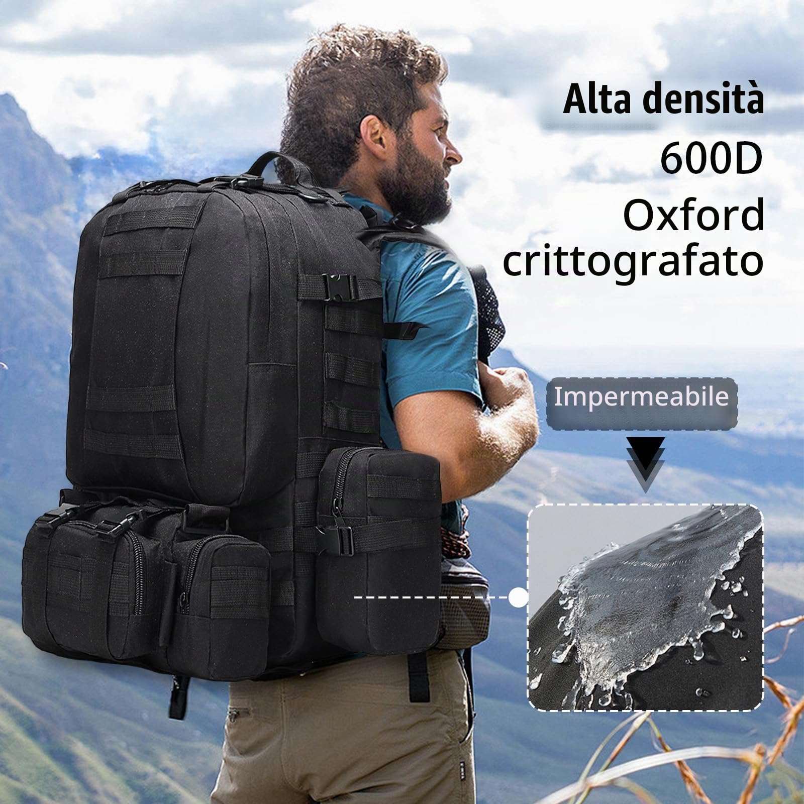 Zaino Militare, Zaino Tattico Militare 60 Litri Molle Staccabile Per Uomo E Donna Ideale Per Trekking Escursionismo Campeggio Alpinismo E Viaggi Outdoor