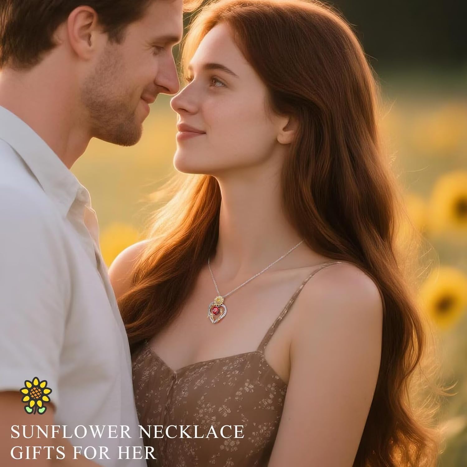 Iefil Sunflower Gifts for Women - S925 Sterling Silver Sunflower Heart Pendant Birthstone Necklace for Women, Anniversary Birthday Gifts for Wife, You Are My Sunshine Necklaces, Jewelry for Wife Mom - Image 2