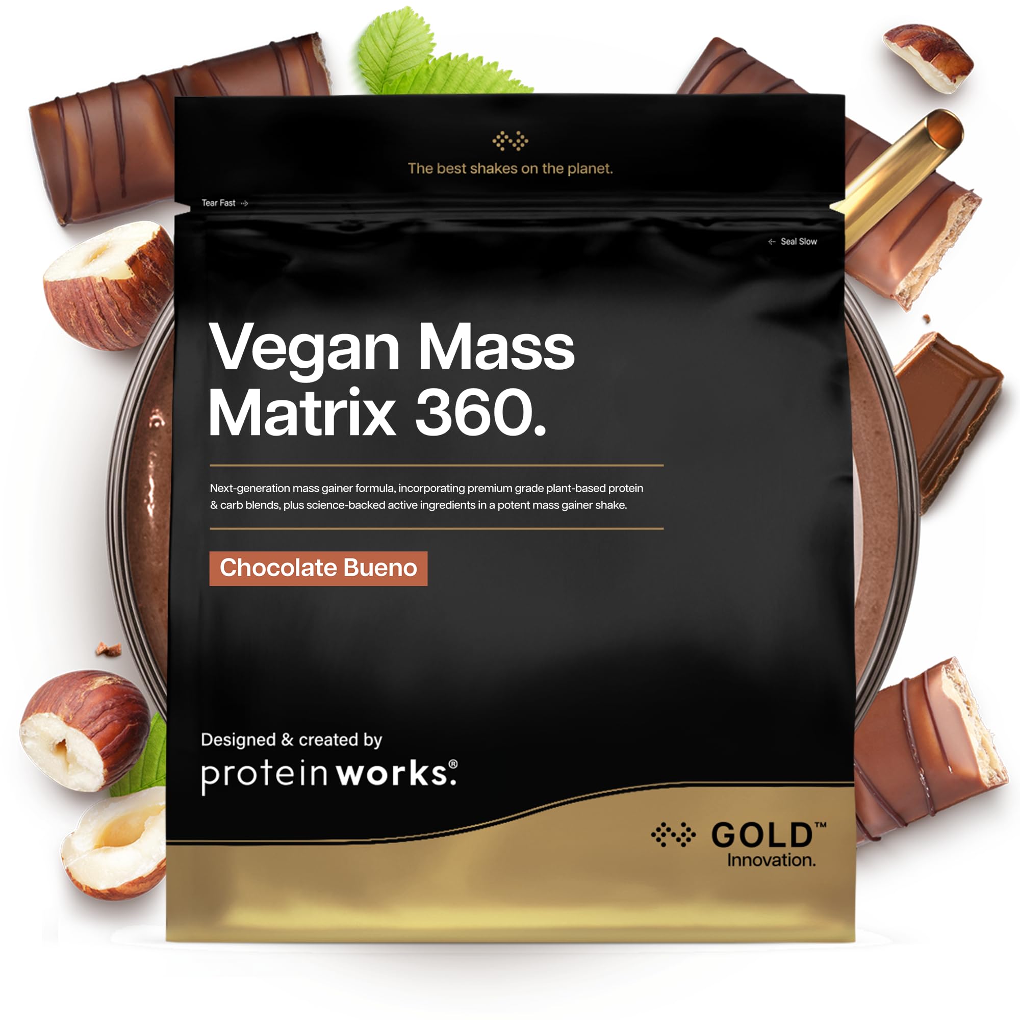 Protein Works | Vegan Mass Matrix 360 - GOLD Innovation, Vegan Mass Gainer, Weight Gain Supplement, Tri Protein Blend, Amino Acids, Post Workout Protein Shake, Chocolate Bueno, 5 Servings, 1kg