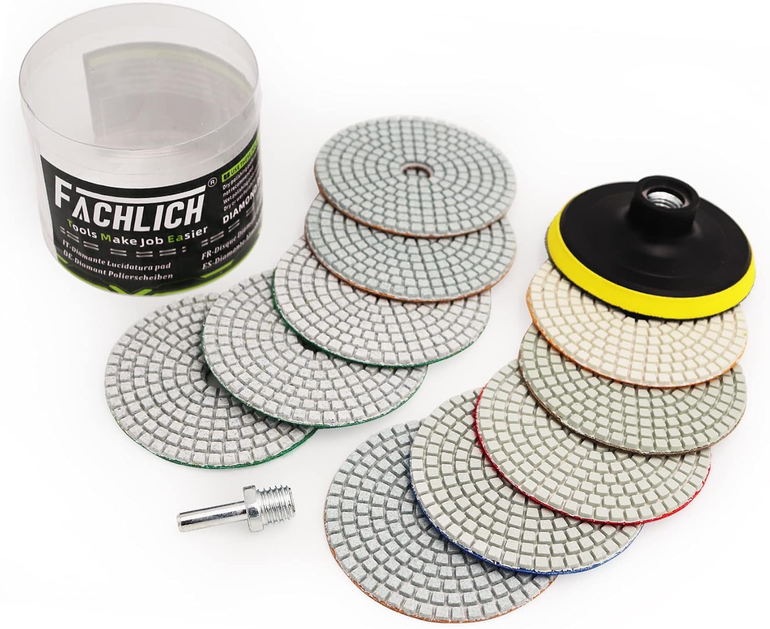 Wet Diamond Polishing Pads,4 inch 12pcs/set Mixed Grits for Granite,Marble,Quartz Stone Countertop,Sanding Grinder or Polisher Pads