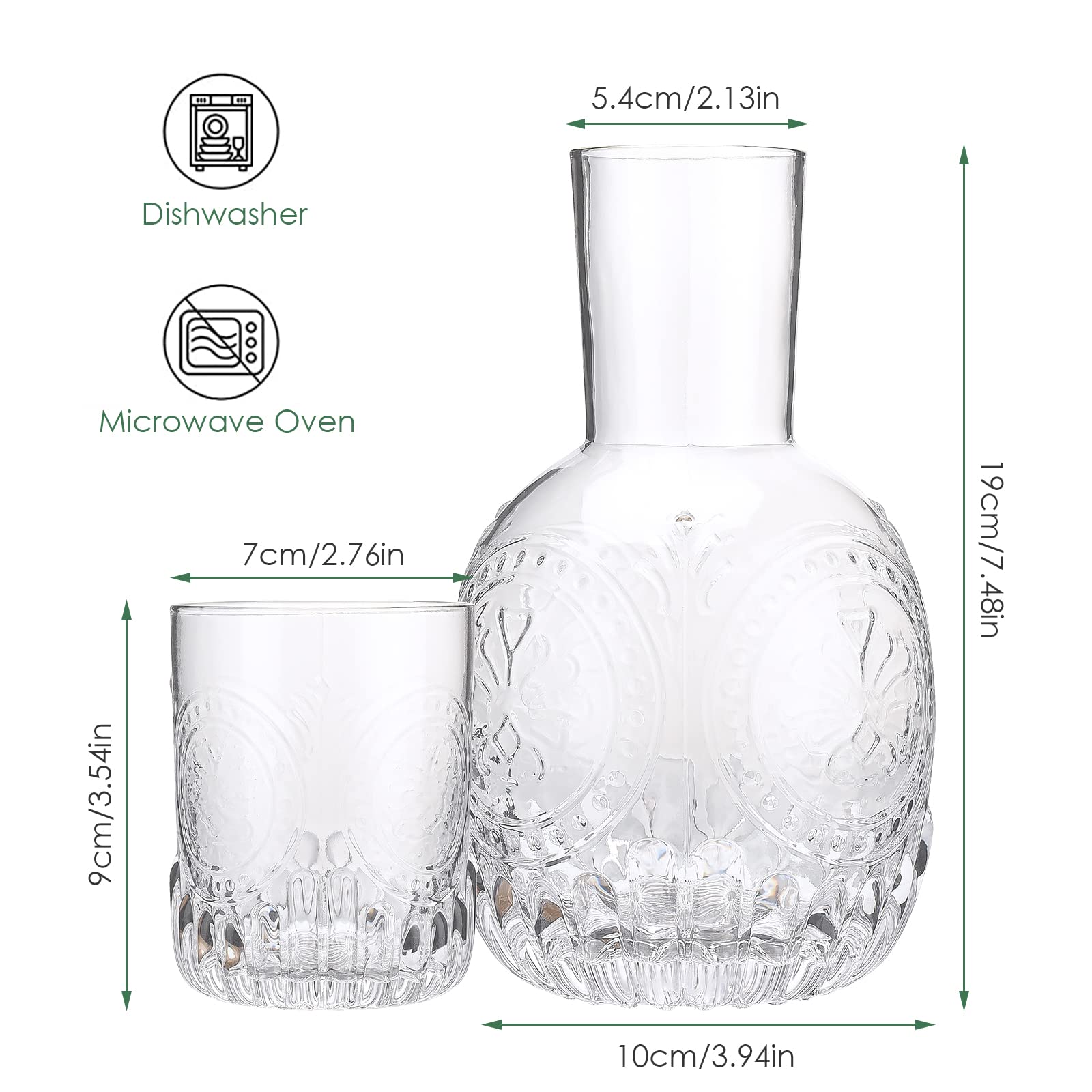 Metro Lane waterkaraf aan het bed - Rode – 23,6 oz waterkaraf met glas