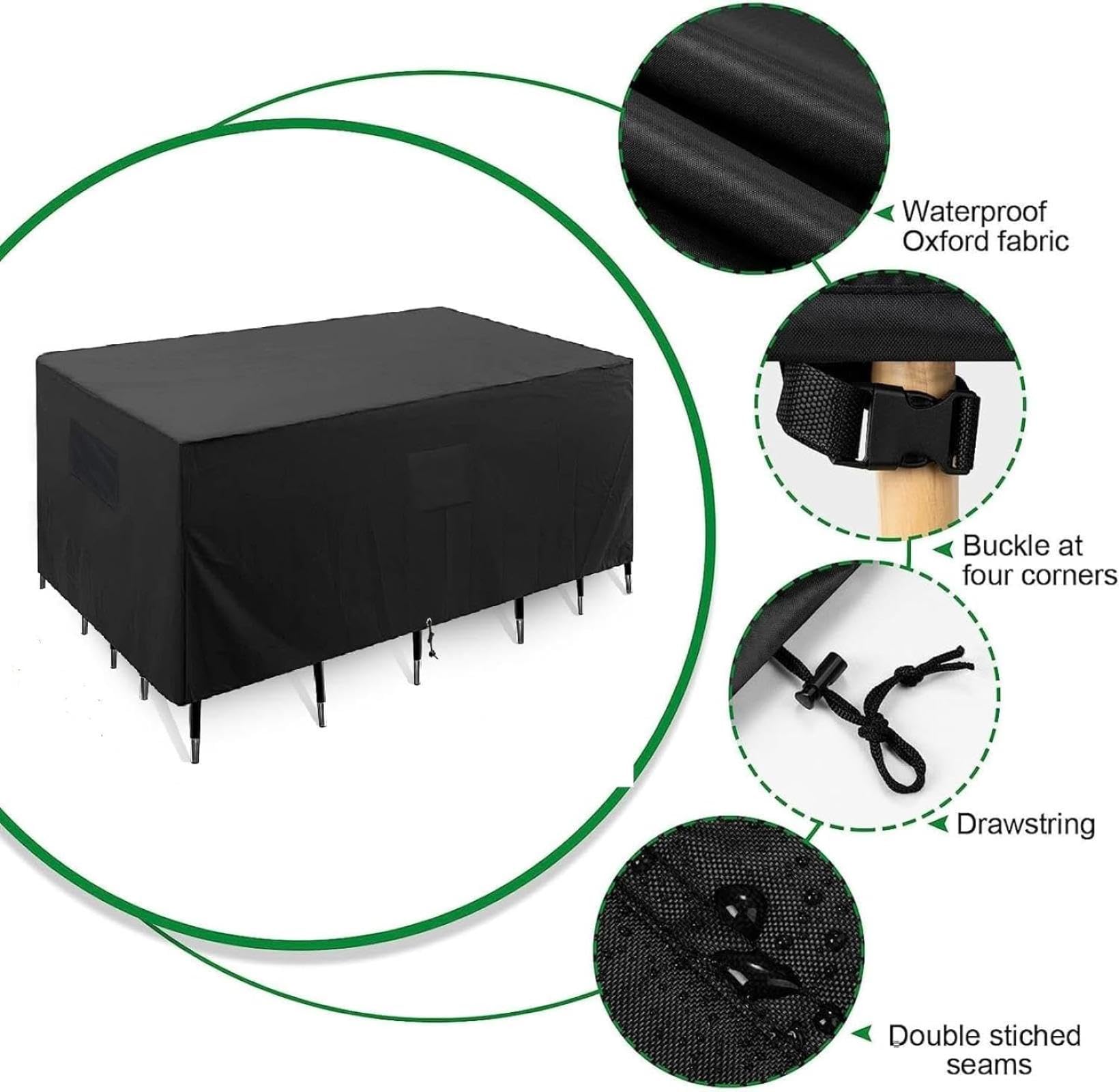Abdeckung für gartenmöbel 400x280x70cm(LxBxH) Wetterschutzhülle Gartenmöbel Schwerlast 420D Oxford Gewebe Schwarz Terrassenmöbel Abdeckung Schutzhüllen Für Gartenmöbel