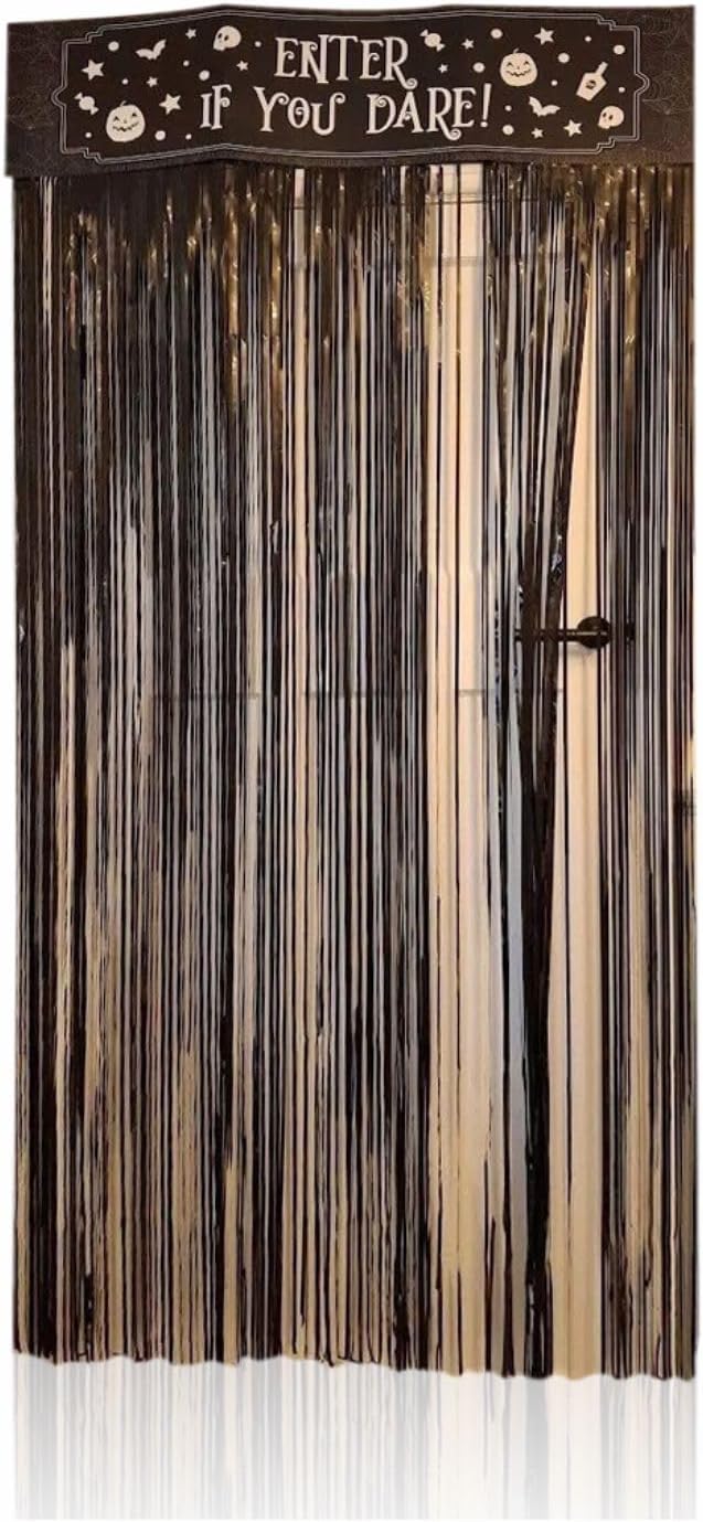 MNVD Halloween Door Curtain Spooky Door Curtain Foil Perfect Creepy Haunted House Decor Entrance Curtain Backdrop Streamers Ideal For Halloween Parties Seasonal Festivals Black 1.8m