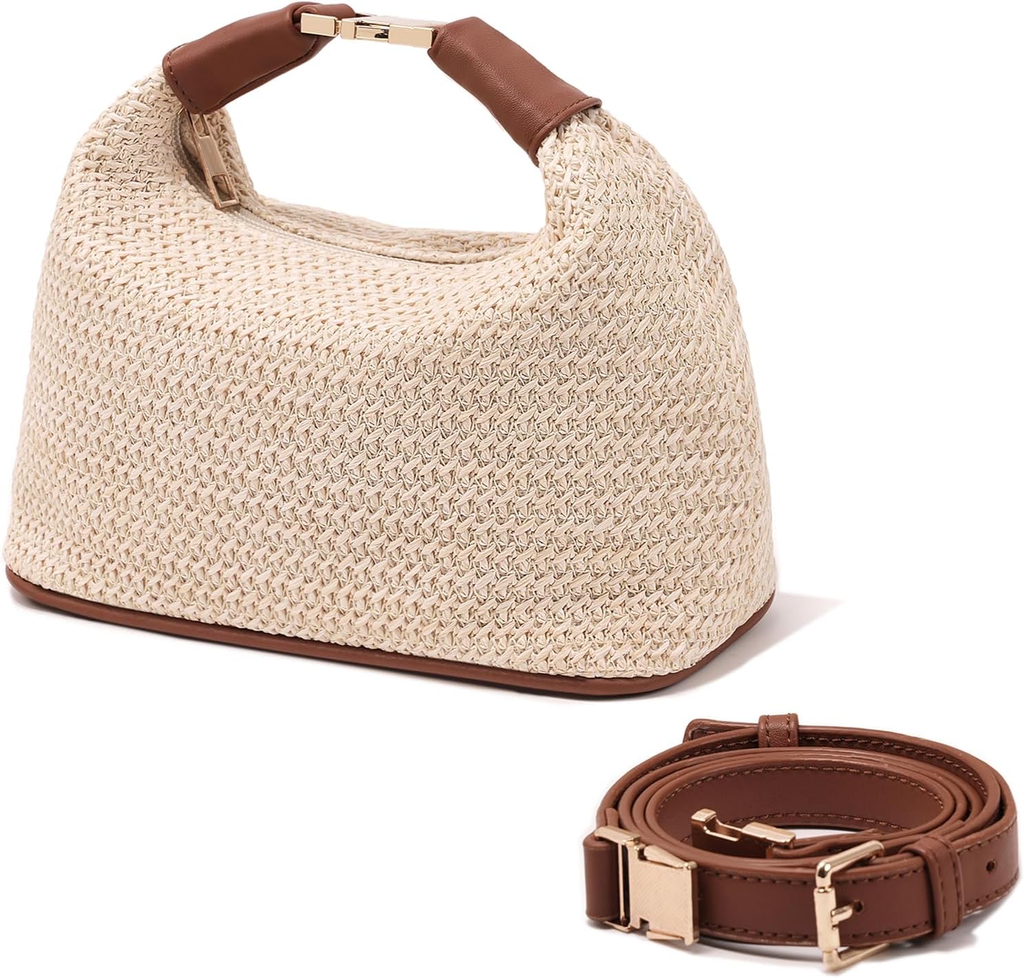 Straw Shoulder Crossbody Bag Small Tote Purse Top Handle Clutch for Summer Beach Travel