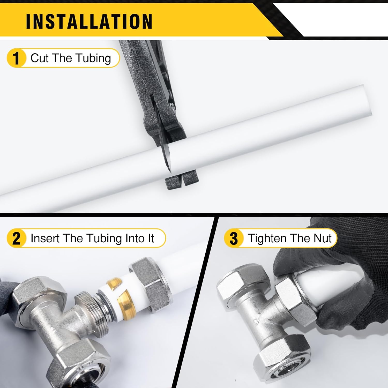5PC 3/4" Tee Air Piping Fittings, 3/4" x 3/4" x 3/4" Tubing, Brass-Nickel Plated, 200PSI Working Pressure, Air Line Fittings for Shop Garage Compressed Air Tube System
