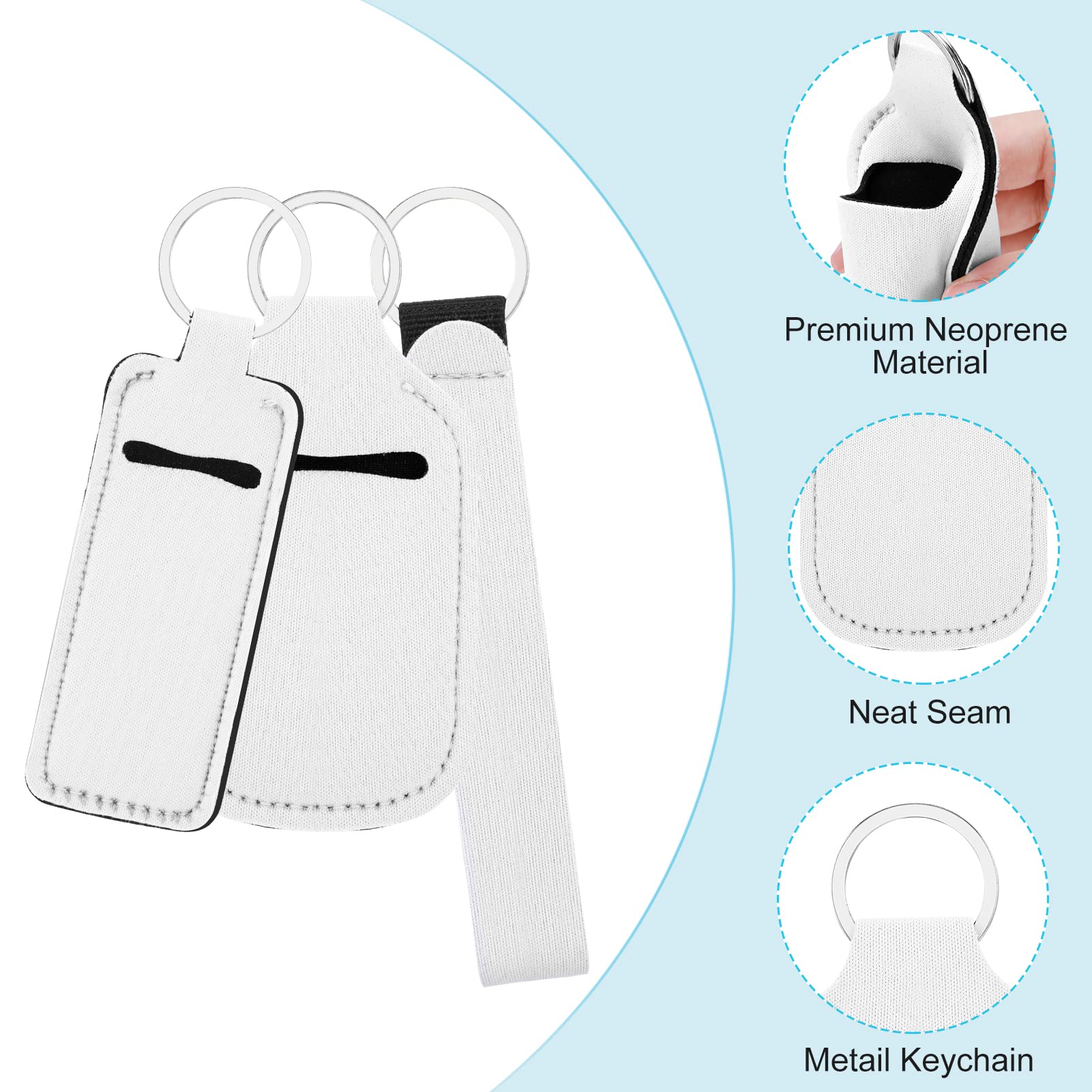 KKUYT 30PCS Sublimation Blanks Chapstick Holder Wristlet Keychain Lanyards  Set, Heat Transfer Neoprene Wristlet Lanyard Balnk Lipstick Holder