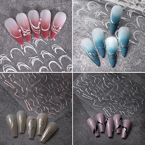 Miniatura 2 de Calcomanías de arte de uñas, calcomanías de uñas de línea de rayas francesas, calcomanías de puntas francesas 3D, calcomanías de arte de uñas,