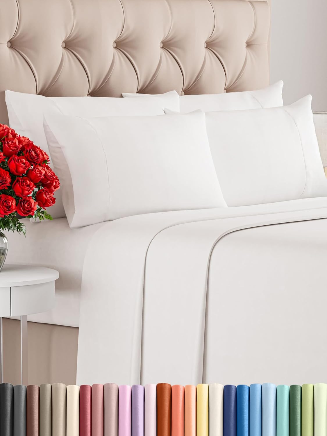 Full 6 Piece Sheet Set - Cooling Sheets for Hot Sleepers - Hotel Luxury Bedding Set with 8-16 Inch Deep Pockets - 1 Flat & 1 Fitted & 4 Pillowcases - Soft, Easy Care and Wrinkle Free - Antique White