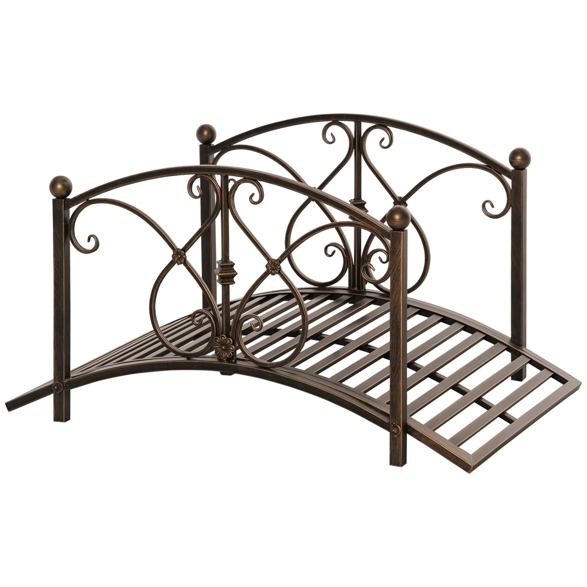 Outsunny Cavalier de Jardin Vintage en métal, Pont décoratif avec éléments Floraux, 99 x 68 x 53 cm, Bronze