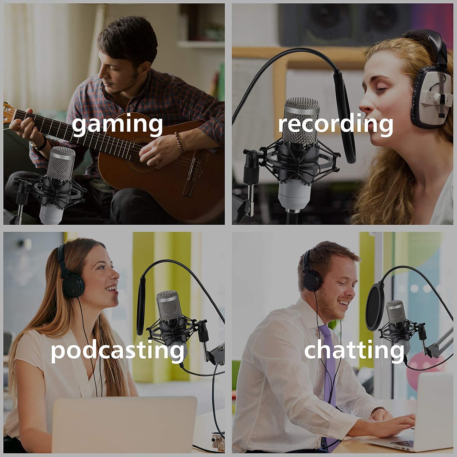 Promo 40% OFF Streaming Microphone, USB Microphone ANSAUCT Professional Boom Mic White Kit Podcast Microphone Gaming Microphone for pc Studio Microphone for Streaming Karaoke Recording with Adjustment Arm Stand