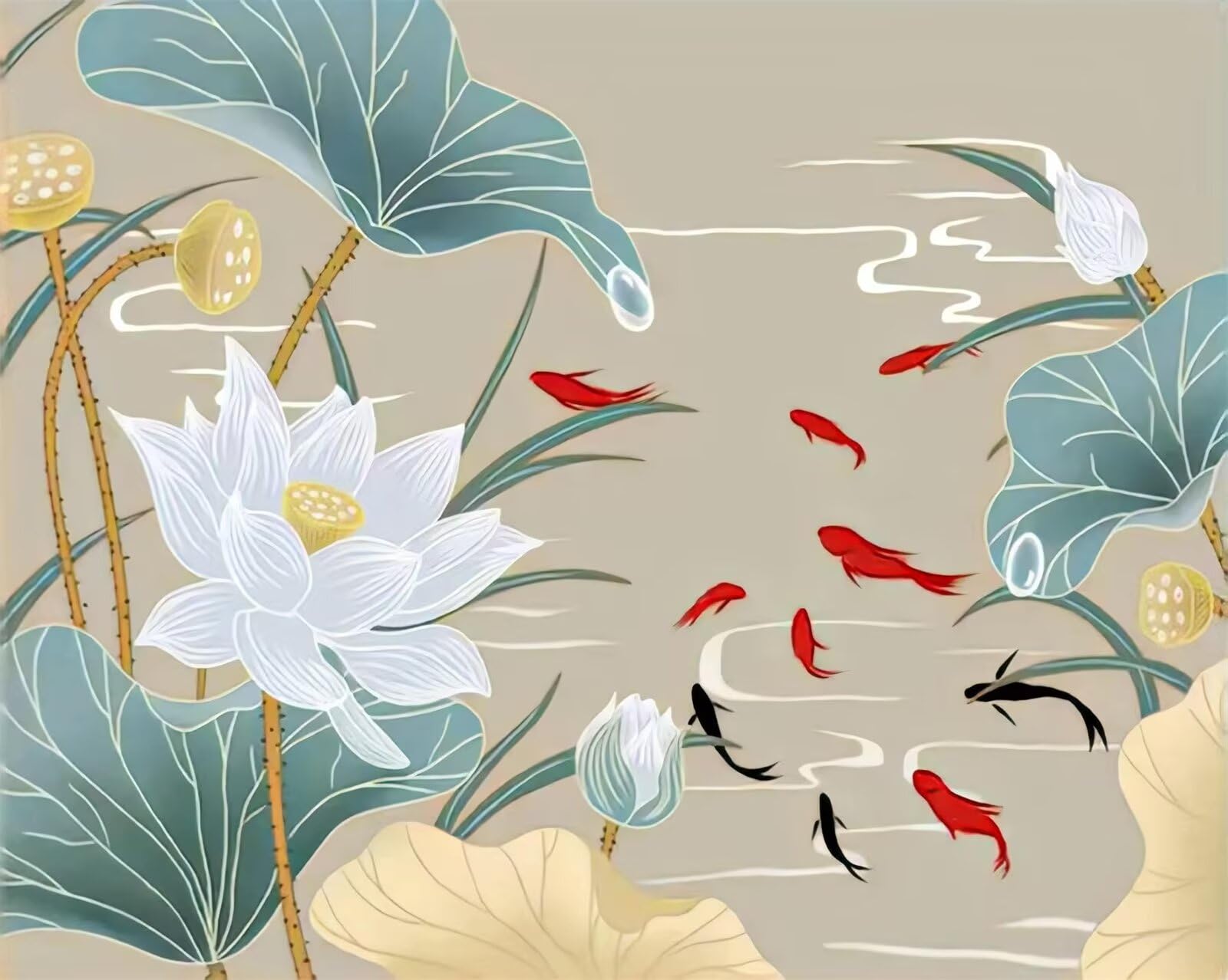 Cekog Dipingere i Numeri Animali dello stagno di loto per Adulti,Kit Tela Olio Pittura Numeri Fai da Te,con Pittura Acrilica Paint by Numbers per Principianti Casa Decora 60x75cm con cornice