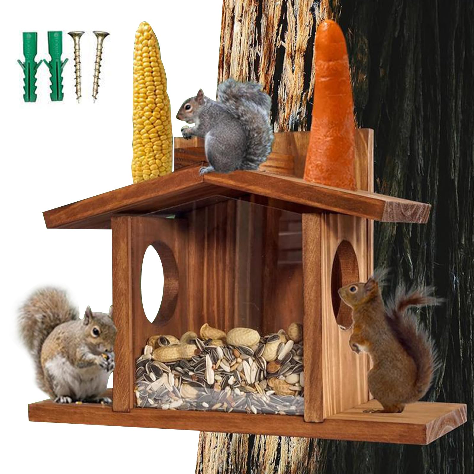 Casa Para Ardillas, Caja Duradera Con Techo Extraíble Caja Nido Para Ardillas, Estación De Alimentación Al Aire Libre Y Decoración De Jardín Refugio Para Ardillas, Casa Nido De Madera Para Ardillas, C