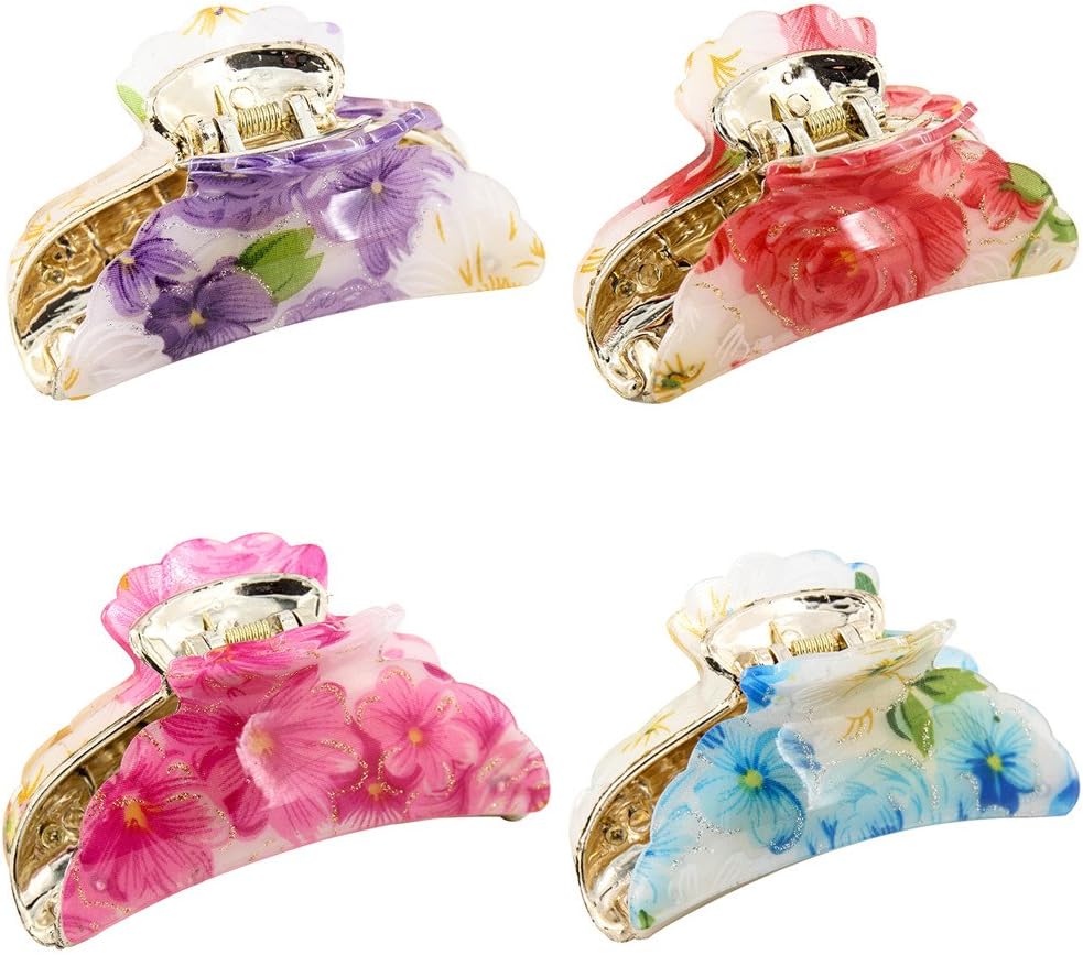Kaide Florals Pattern Plastic Acrylic Claw Hair Clip Clamp,Jaw Hair clip Barrette for Girls and Women