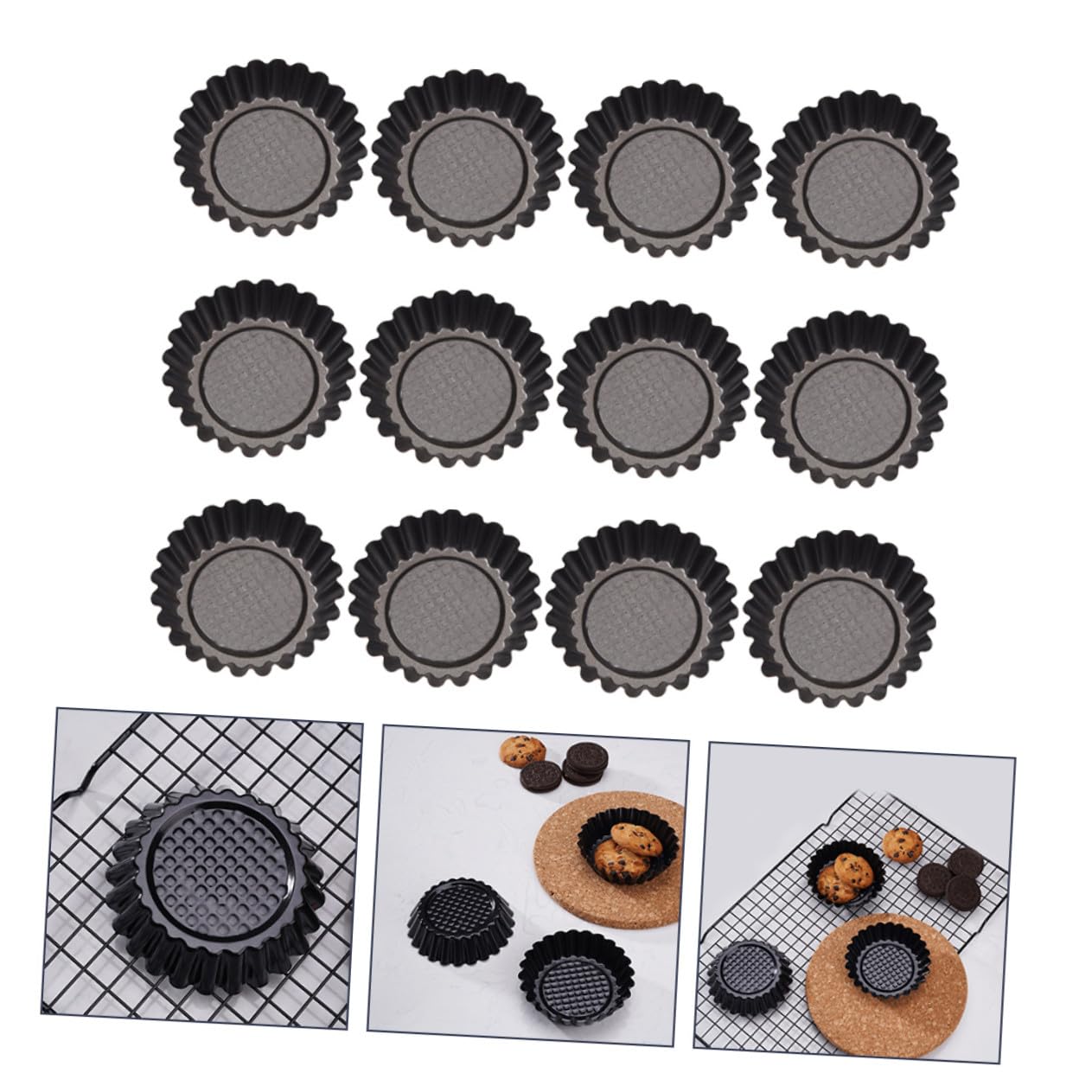 ULTECHNOVO Molde para Tartaletas de Huevo de 12 Piezas en Acero al Carbono | Negro, Antiadherente y Resistente a Rayaduras, Calienta Rápido, para Repostería DIY y Snack