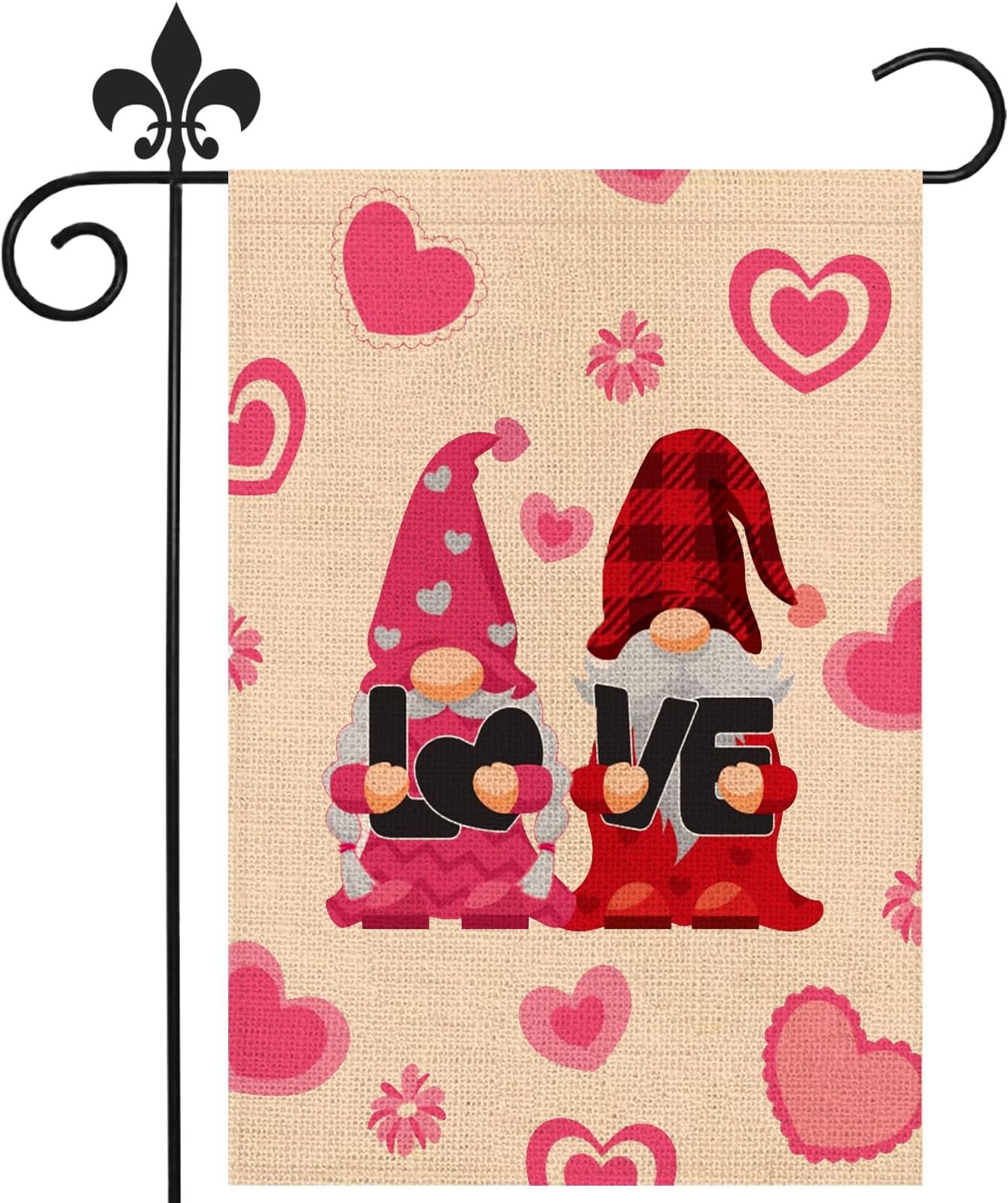 JULMELON Valentines Day Garden Flag,12x18 Inch Double Sided for Outdoor Valentines Day Decorations Cute Gnomes Garden Flag Seasonal Holiday Yard Decoration