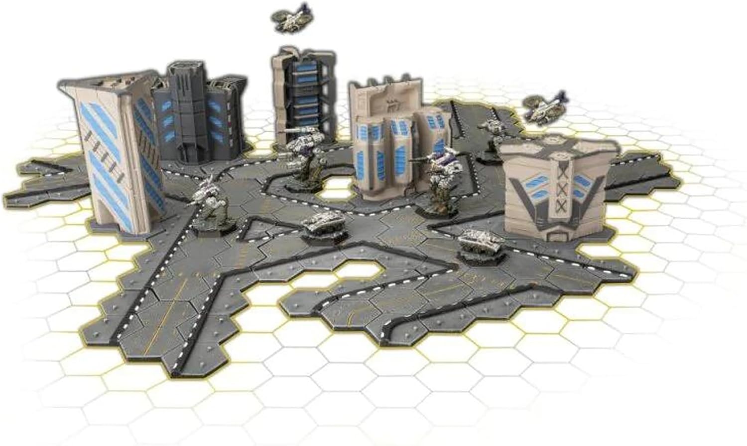 GF9: Hextech Trinity City: Highway Intersections - 10 Road Sections, Battlefield in A Box, Tabletop Ready Painted Terrain, Sci-Fi, RPG Accessory