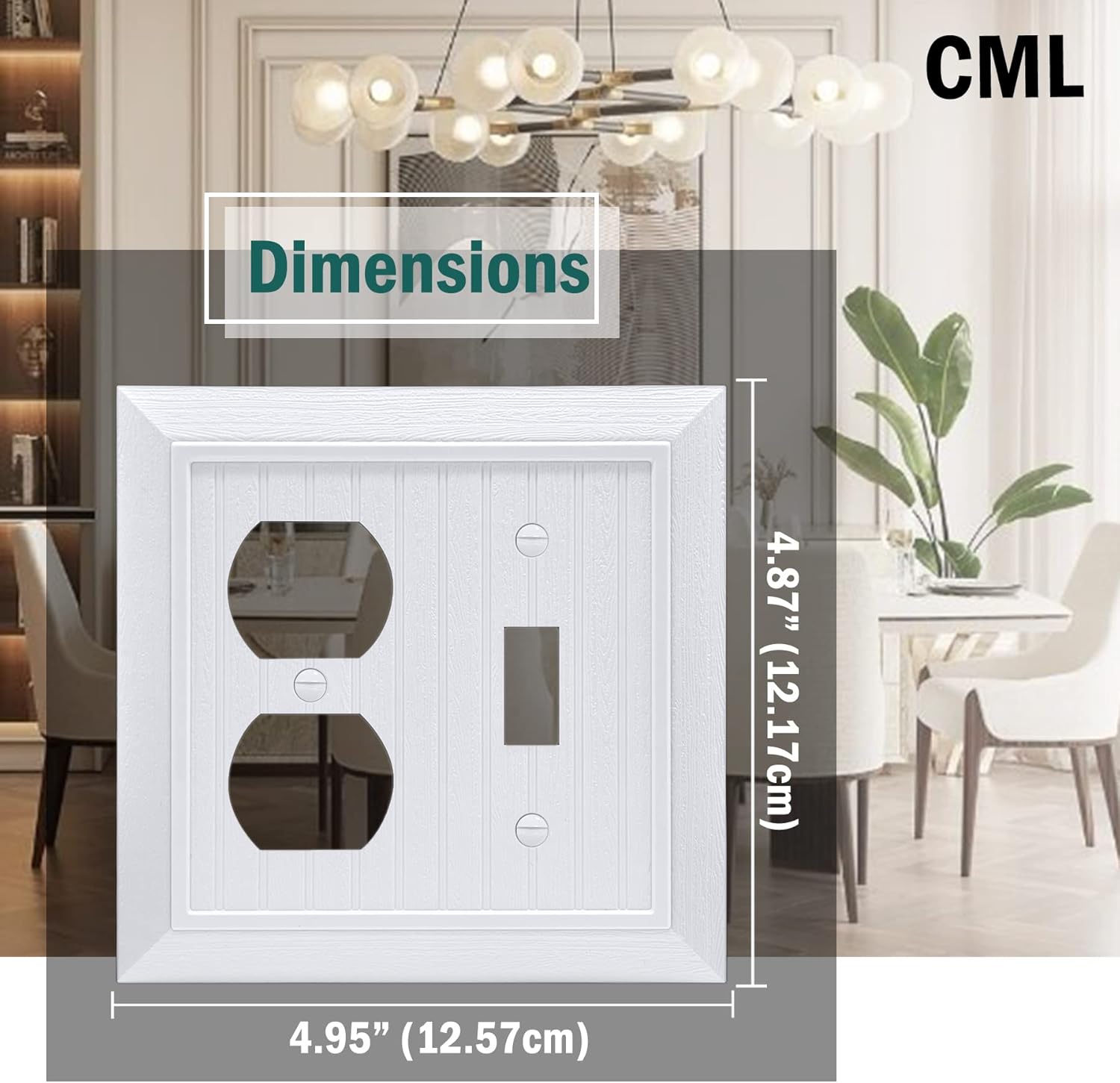 (2 Pack) CML Classic Beadboard Duplex/Toggle Combination Switch Wall Plate, Vintage Outlet Covers, Retro Wood Grain Design Switch Plates, Impact Resistant, Standard Size 4.95”X 4.87”, White