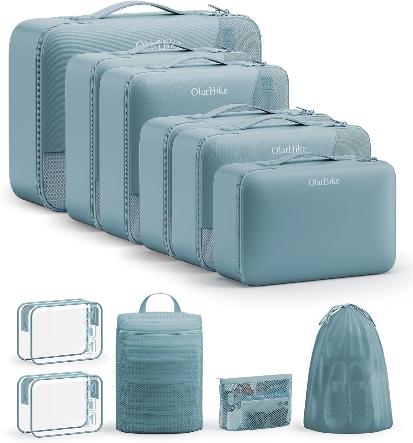 11 Set Packing Cubes for Travel, Gifts for Women Mom Kids, TSA Approved Bags for Makeup, Cosmetic, Toiletry, Suitcase Organizers for Checked Luggage, Cruise Essentials, Airplane Accessories, Blue-Gray