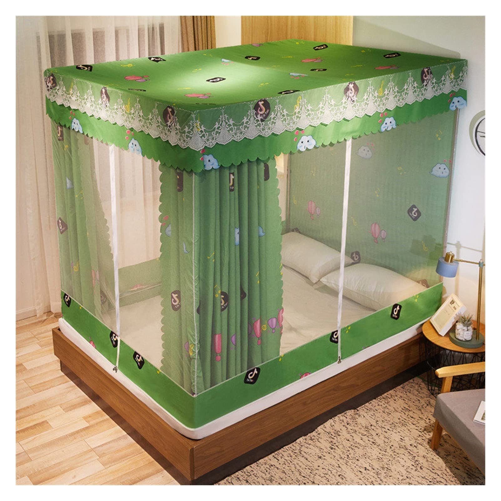 DXTFDHB Dormitory Mosquito Net Household Encryption Mosquito Net Cover Bed Canopy Universal Transparent Mosquito Insect Screen(Green,6.6 foot bed)