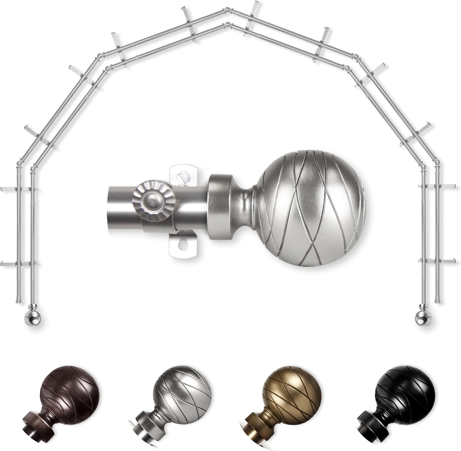 A&F Rod Décor - Ferro 13/16" 6-Sided Double Bay Window Curtain Rod - Cocoa