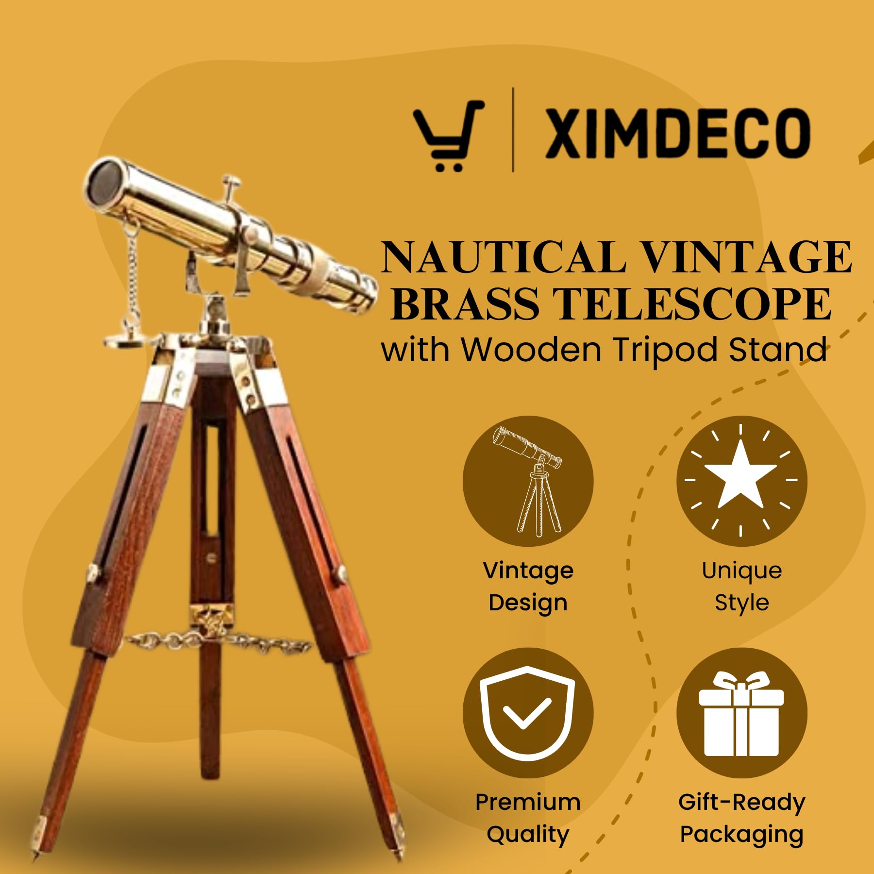 Vintage Brass Telescope - Wooden Tripod Stand -2