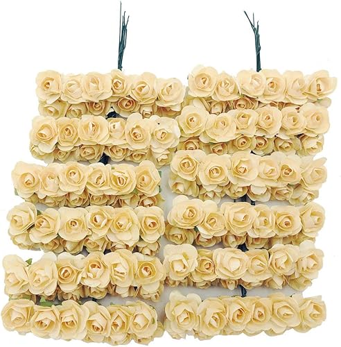 zorpia Mini Fake Rose Flower Heads 144pcs Mini Artificial Mulberry Paper Roses Flower with Wire Stem DIY Wedding Flowers Accessories Make Bridal