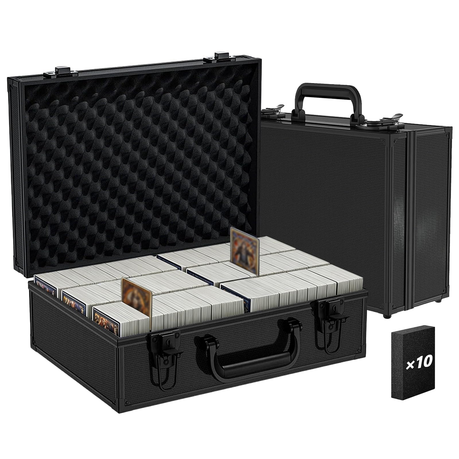 W&H Trading Card Storage Box,Black Top Loaders Storage Boxes,Aluminum Alloy,10 Dividers,Deck Box for MTG, TCG,PSA,Yugioh, Sports Cards