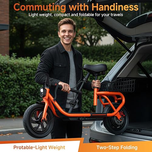 Vista 11 de TST Electric Scooter with Seat, Peak 700W Motor, Up to 19MPH & 20 Miles Range,12" Pneumatic Tires, Adults Foldable Commuter Scooter with Basket &