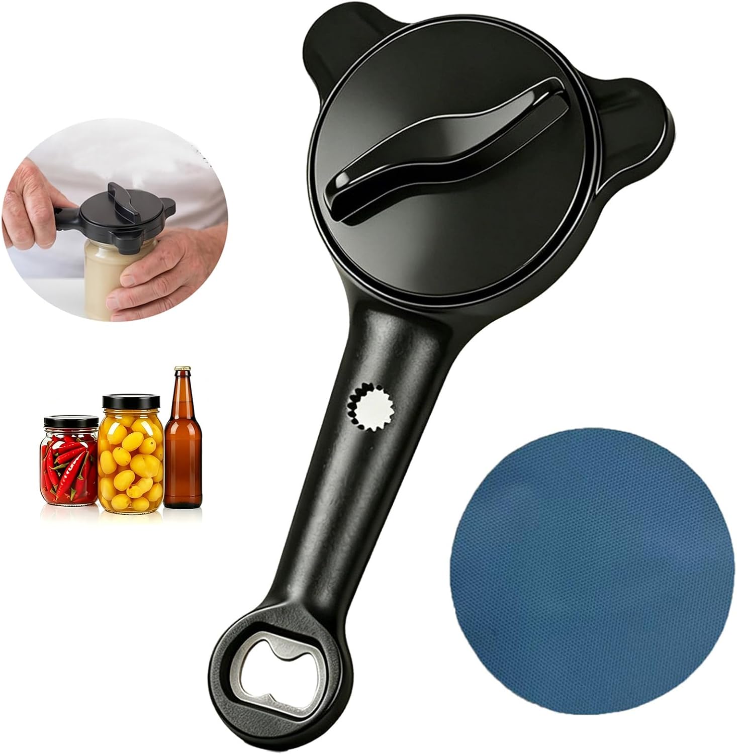 4-in-1 Adjustable Jar Opener, Ergonomic Kitchen Lid Opener for Seniors, Arthritis & Weak Hands, Multi-Function Bottle Opener for Beer Salad Dressing Jars