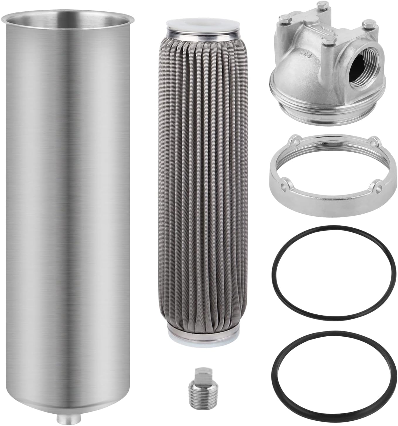 Amwater 100 Micron 10" x 2.5" Stainless Steel Pleated Whole House Water Filter Cartridge, Universal Cleanable Water Filter Replacement for Well Water(100 Micron)