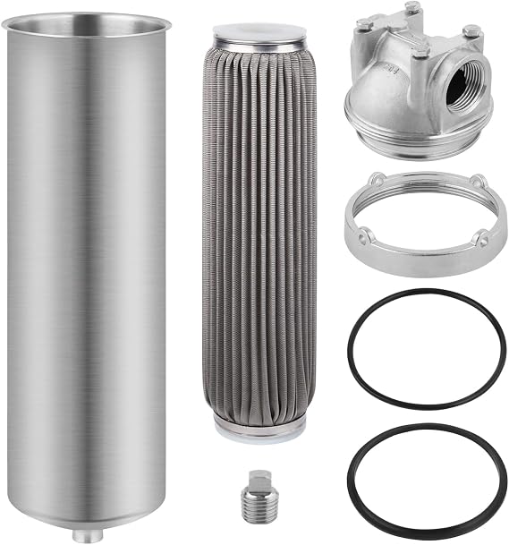 100 Micron 10 x 2.5 Stainless Steel Pleated Whole House Water Filter Cartridge, Universal Cleanable Water Filter Replacement for Well Water(100 Micron)