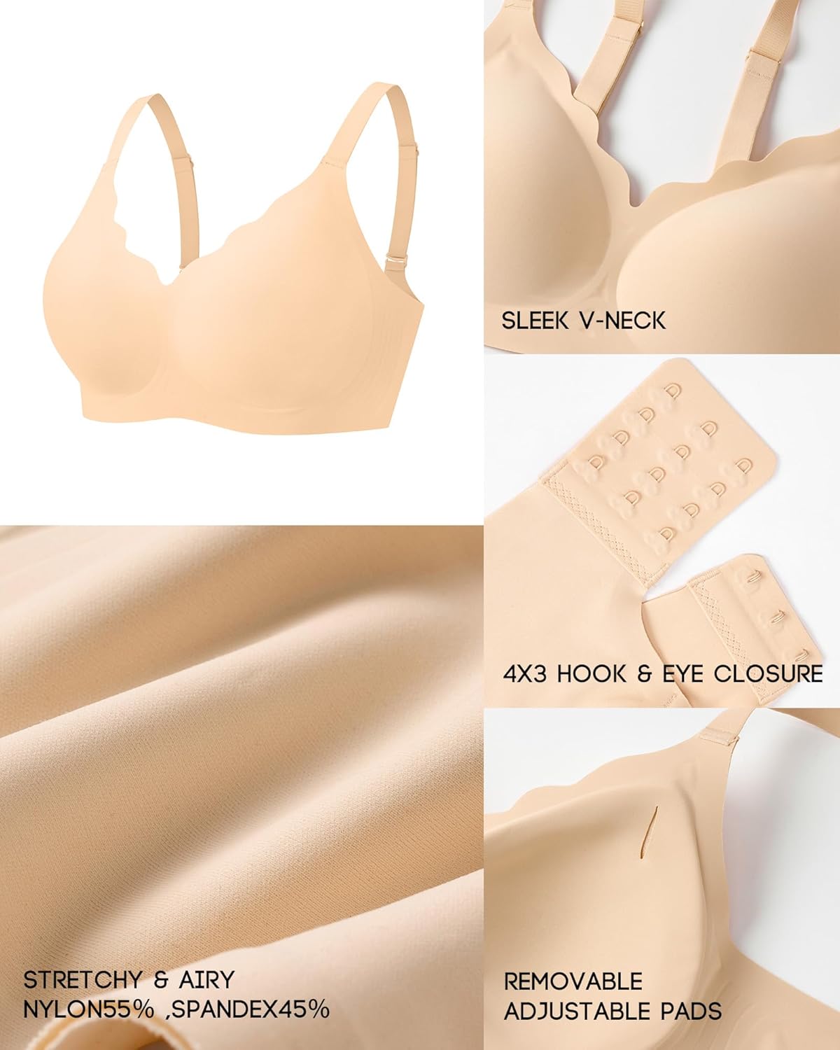 Women's Scalloped Jelly Comfort Wireless Bra - Breathable for Support, No Underwire Push Up Seamless T-Shirt Bralette - Image 5