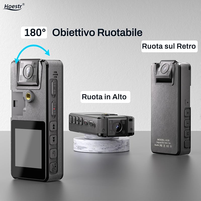 Hoestr 64GB Mini Testkamera 1296P HD IR Éjjellátó 180° Forgó Lencse