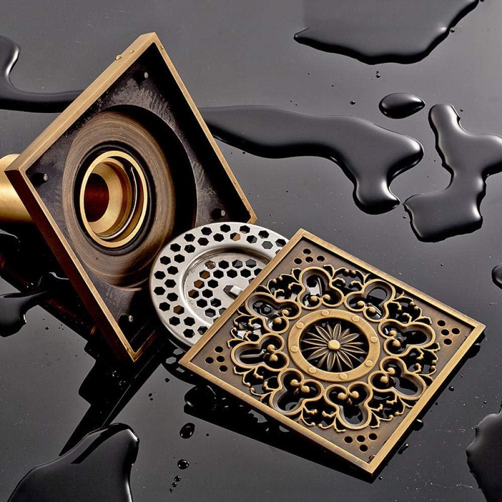 Siphon de Sol, Filtre à Grille en cuivre sculpté Antique for Salle de Bains, déodorant, Machine Laver, Source vidange Sol Double Usage, Unique