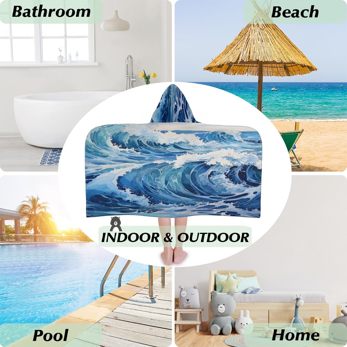 Pardick Kids Bath Towel Ocean Beach Towel with Hood Pool Cover Up for Girls Boys Soft Absorbent Hooded Bath Towel Toddler Towels for Beach, Pool