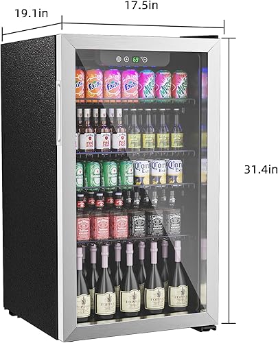 Miniatura 5 de Erivess Refrigerador compacto de bebidas, refrigerador de 126 latas3.2 pies cúbicos con puerta de vidrio para refrescos, dispensador de bebidas