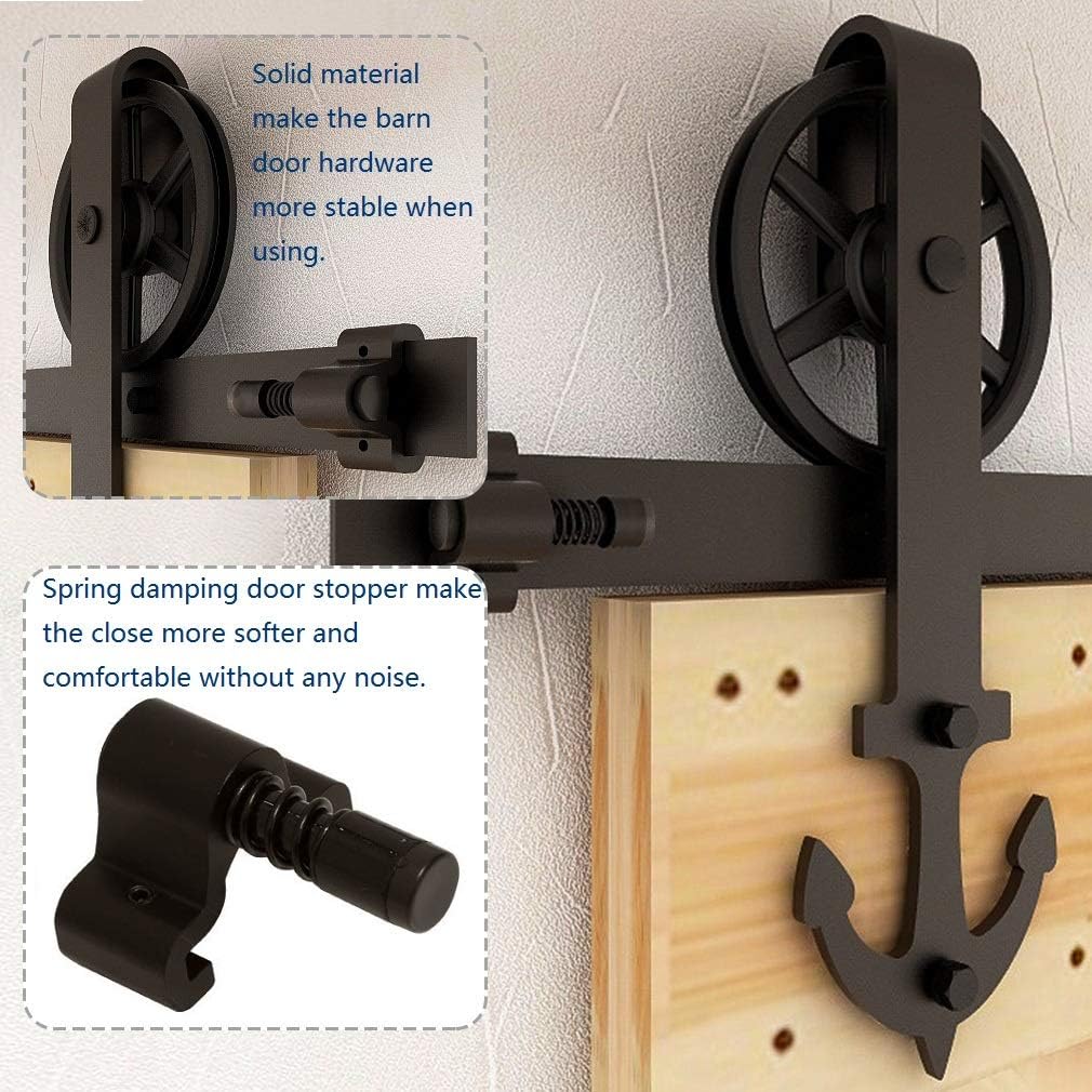 CCJH 8ft Heavy Duty Sturdy Sliding Barn Door Hardware Kit -Smoothly and Quietly -Fit 48 inch Door Panel (Big Spoke Wheel Hanger Anchor Style)