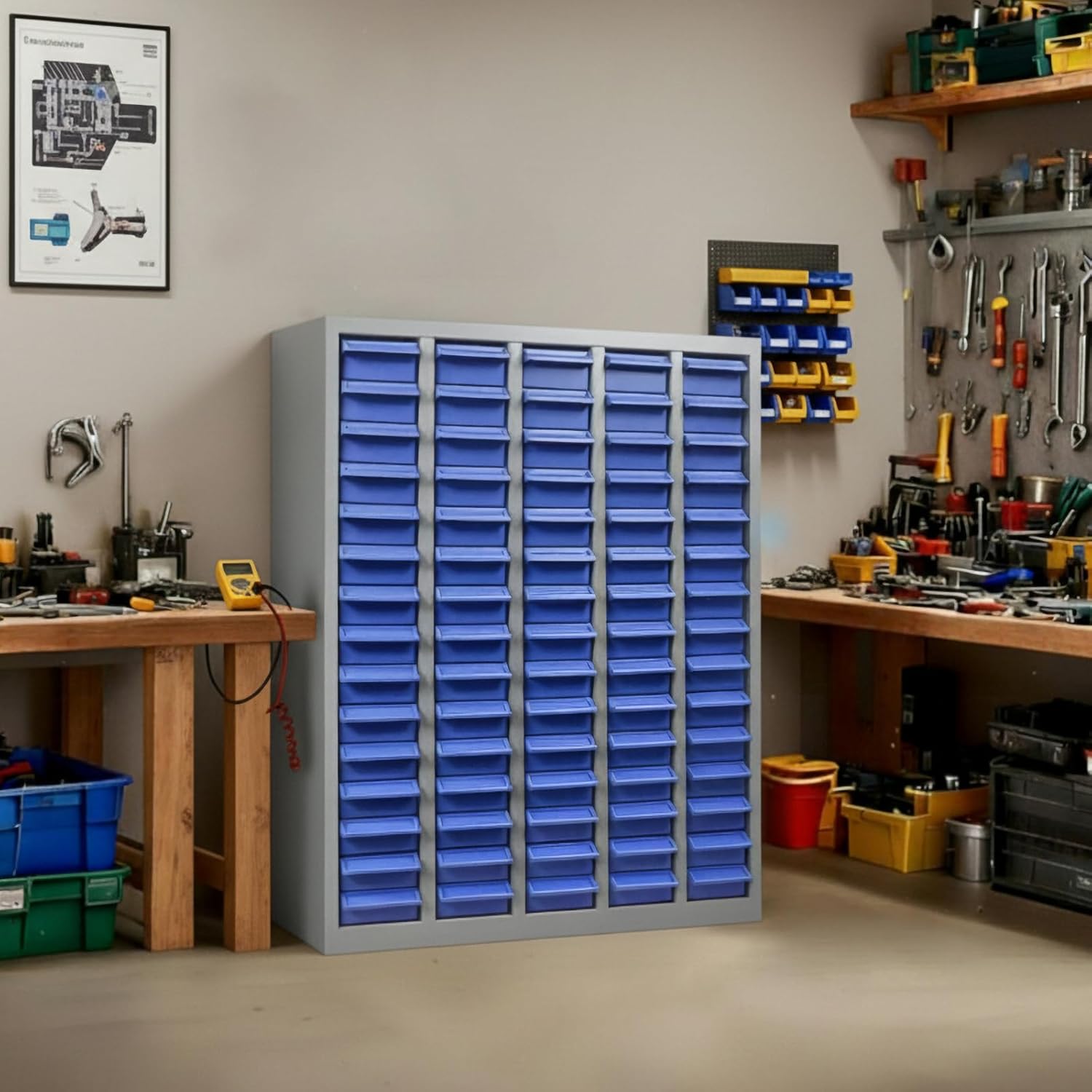 75 Drawers Parts Cabinet with Label Stickers, Nut and Bolt Organizer with ABS Material Drawers, Bolt Bin Storage Cabinet for Screws, Bolts, Nuts in Workshop, Garage, Office (75 Drawers)