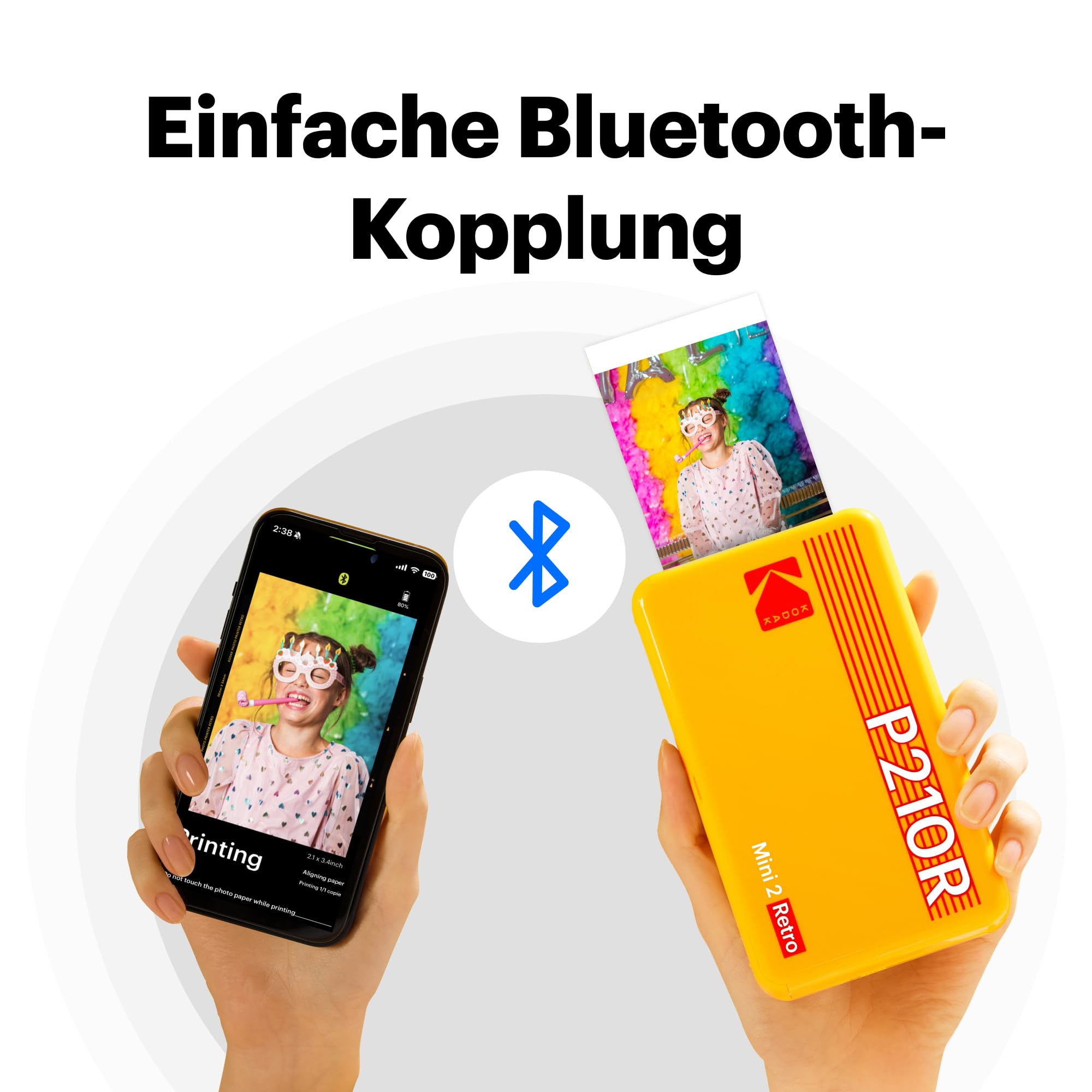 KODAK Mini 2 Retro 5,3 x 8,6 cm tragbarer Fotodrucker Bluetooth 38 Blatt 4-Pass-Farbsublimation