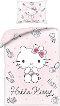Hello Kitty Make-Up Duvet Cover for 90 cm Bed 140 x 200 cm + Pillowcase Pink | Reversible Bedding | Soft Microfibre Quick Drying Oeko-Tex | Lipstick Enamel Perfume | Sanrio | Girl Gift Idea