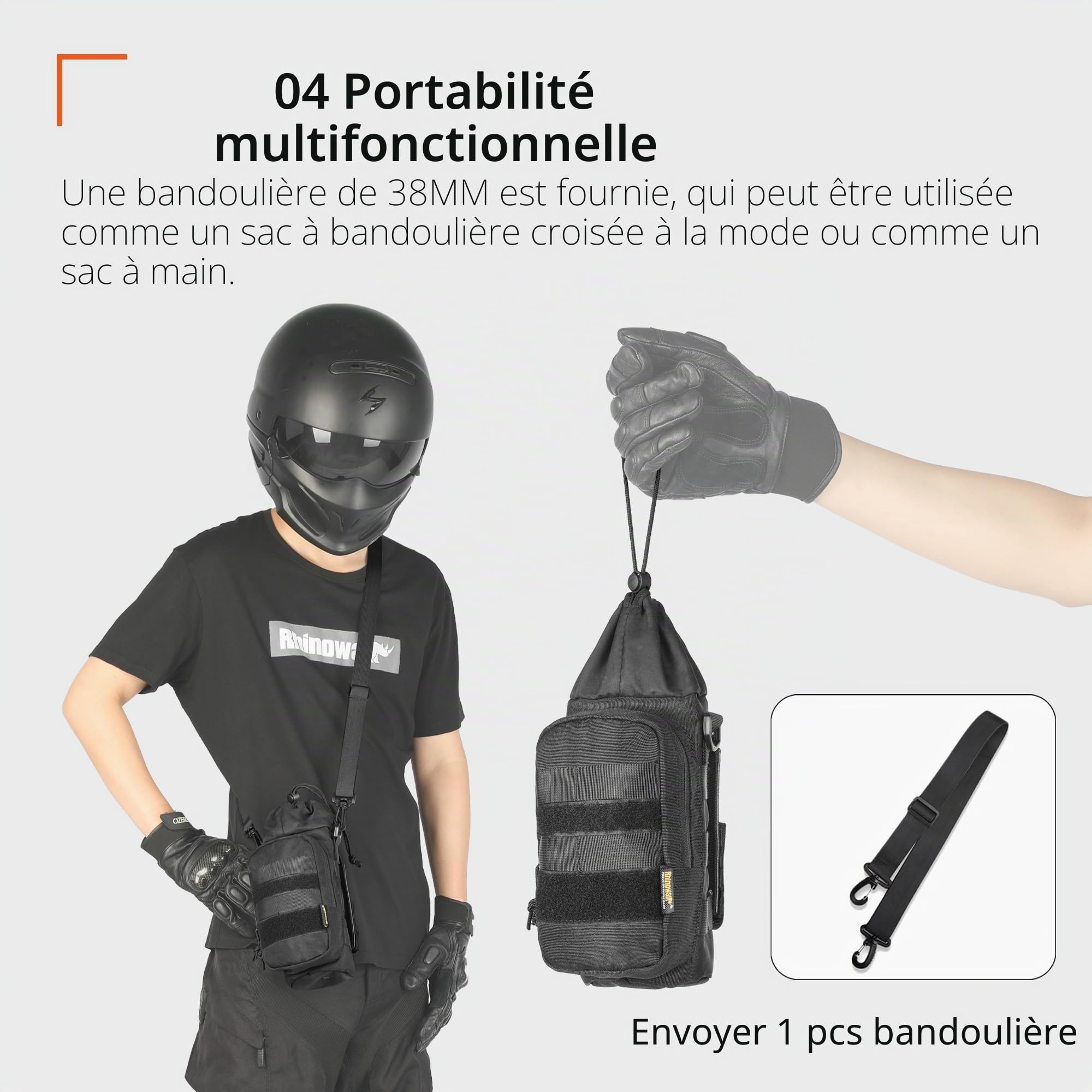 Rhinowalk Sac isotherme MOLLE de 1,5 l, extensible, avec bandoulière, porte-bouteille étanche pour moto, vélo, randonnée, camping et voyage