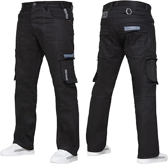 989Z  ENZO Mens Cargo Combat Jeans Casual Cotton Denim Straight Leg Pants Trousers