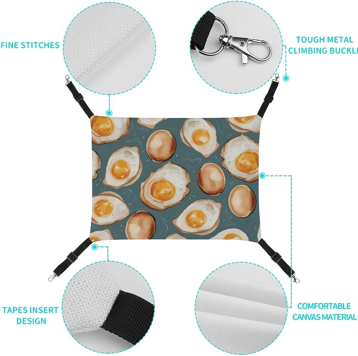 review Hanging Pet Hammock, Fried Eggs Photos Printed Soft Breathable Pet Hammock with Adjustable Straps and Metal Hooks for Cats Small Dogs Rabbits Sugar Gliders
