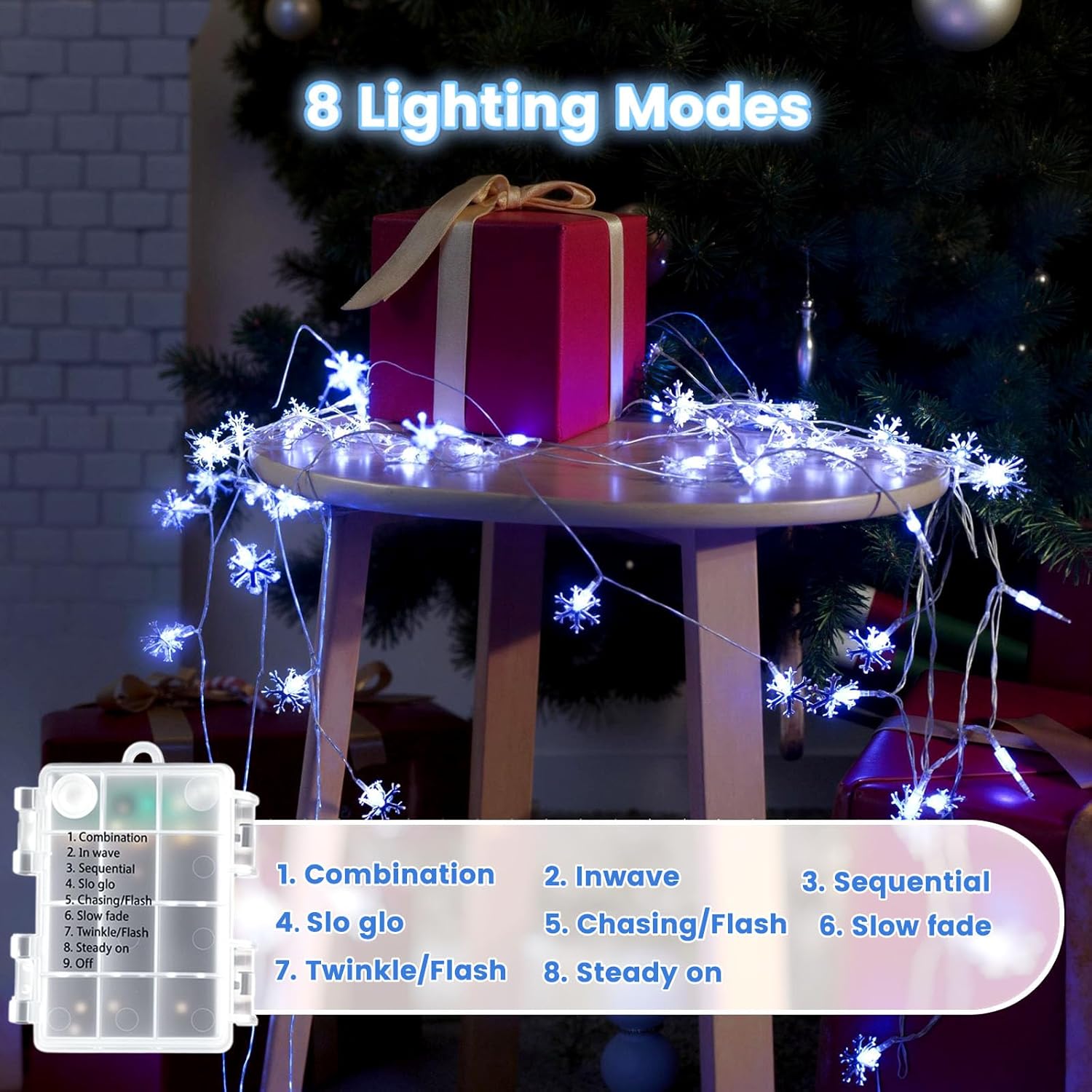 DomeStar 2 Packs Snowflake String Lights, 50Ft 100LED Christmas Fairy Lights Battery Operated Waterproof for Xmas Tree Winter Party Garden House Indoor Outdoor Decor (Blue) - Image 3