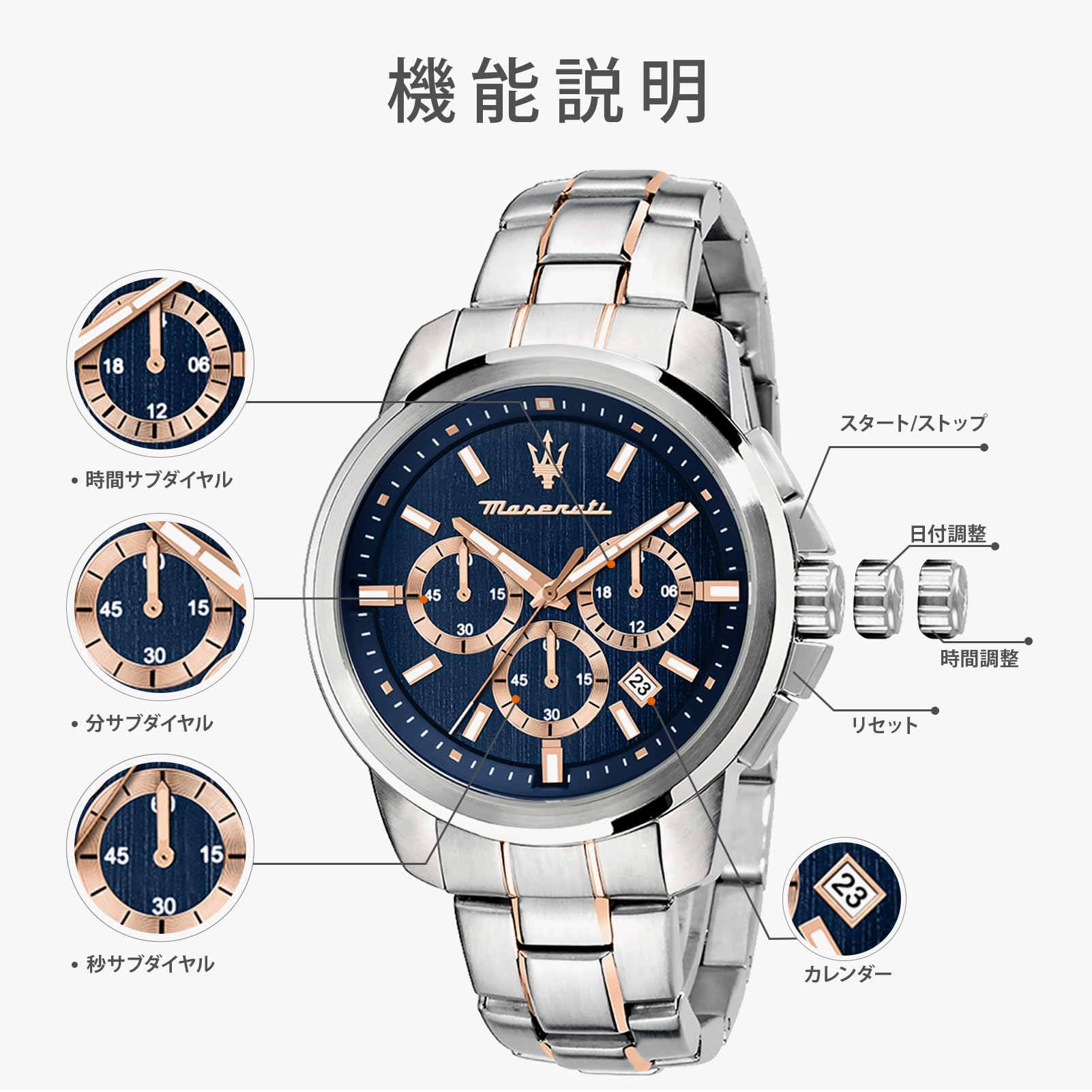 Maserati Orologio da uomo, Collezione Successo, con movimento al quarzo e funzione cronografo, in acciaio e PVD oro rosa - R8873621008