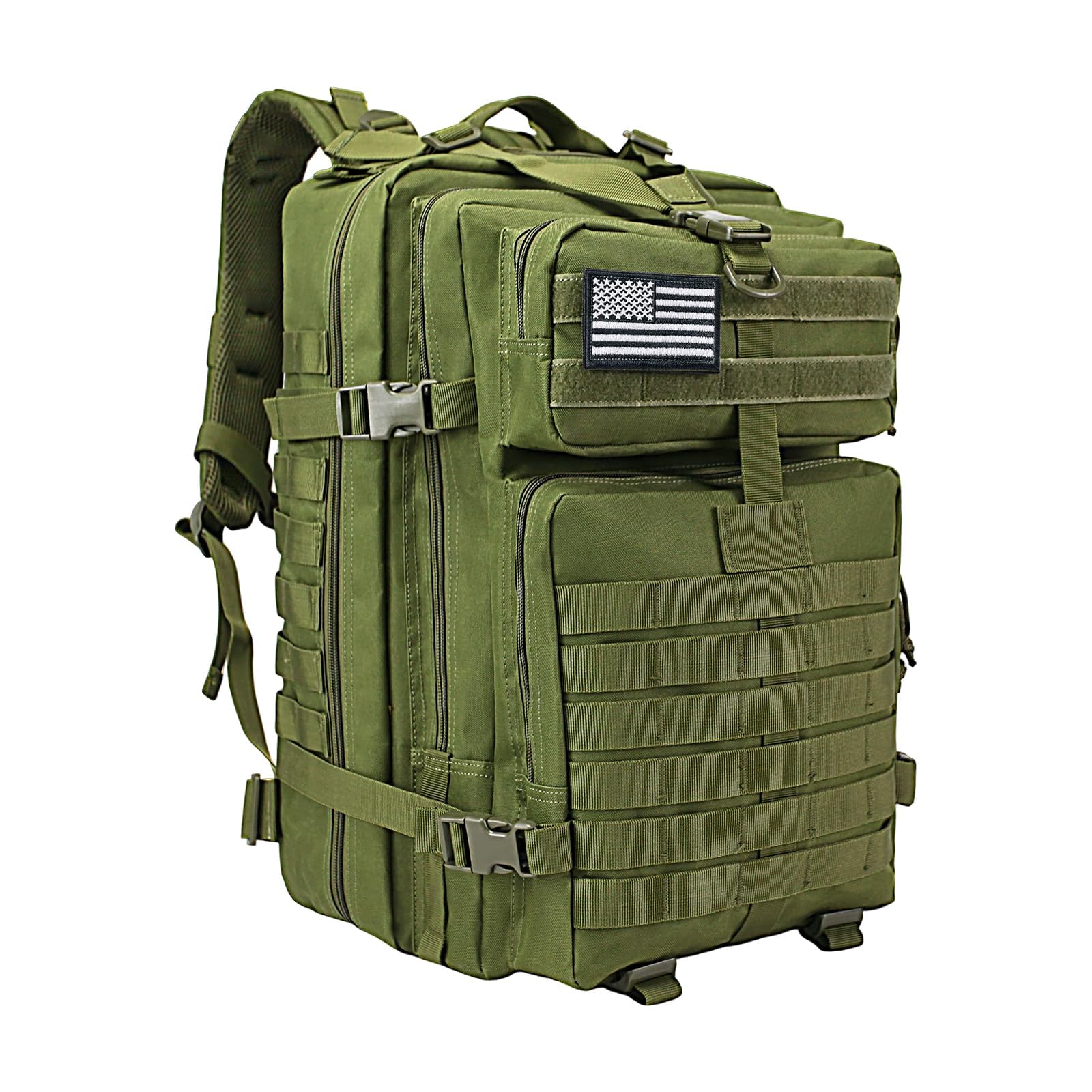 WOLT Zaino tattico militare da uomo, grande zaino militare d'assalto di 3 giorni con borsa MOLLE per attrezzatura di sopravvivenza da escursionismo, borsa gamma, Verde, Large, ‎Zaino tattico
