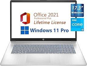 HP 17.3" Business Laptop, Free Microsoft Office 2021 with Lifetime License, Widescreen HD+ Display, Intel Quad-Core i3-112...
