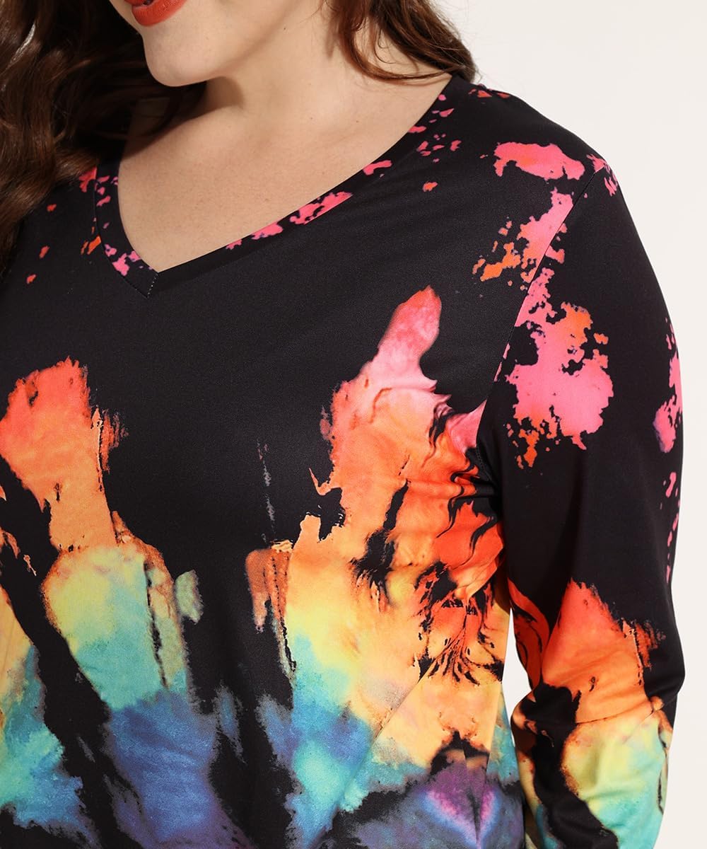 RITERA Womens Plus Size Tops Long Sleeve Shirts V Neck Tunics Fall Casual Pullover Loose Fit Basic Tshirt XL-6XL 14W-30W - Image 4