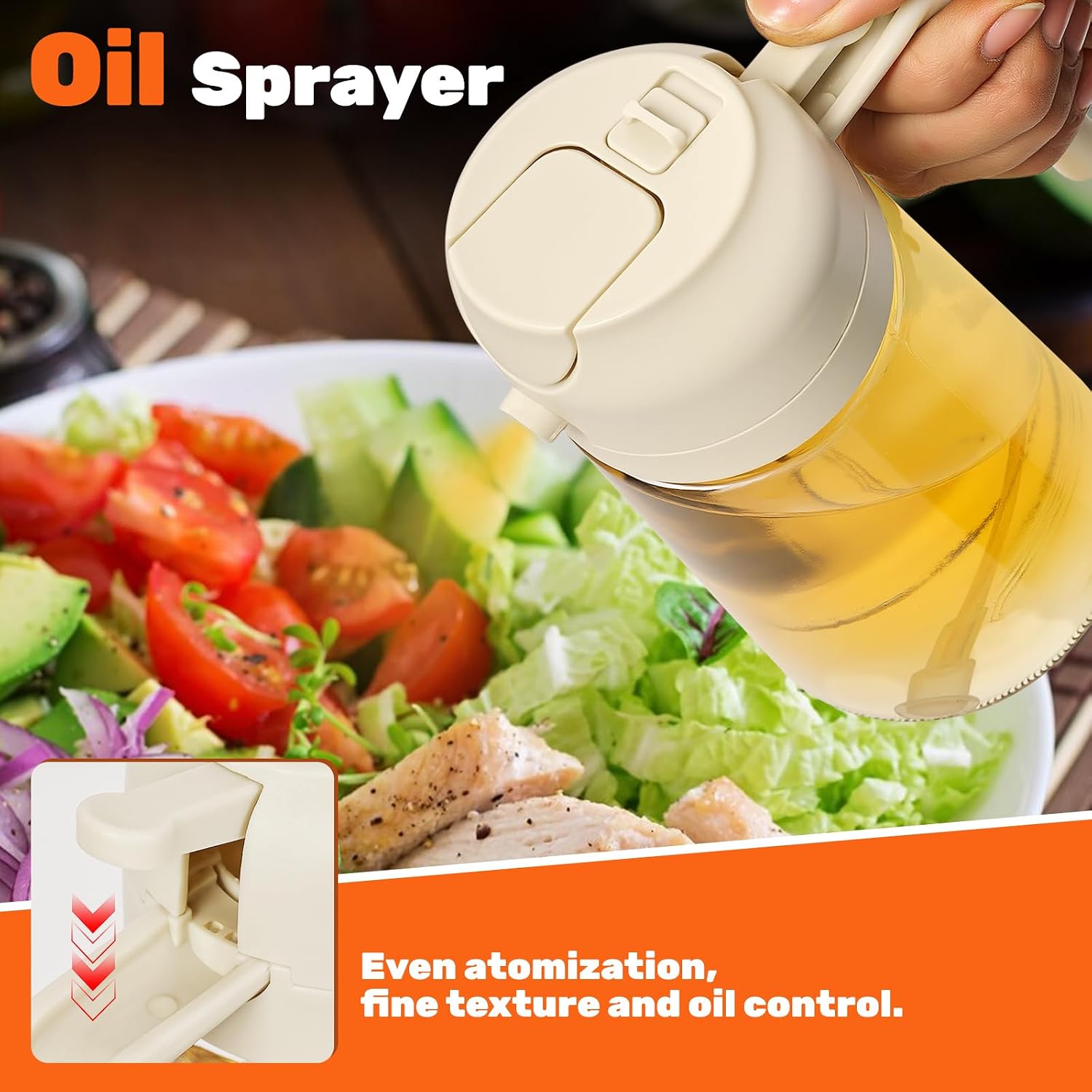 CJT 2Pcs Olive Oil Dispenser,2 in 1 Oil Sprayer for Cooking 16oz/470ml Glass Oil Bottle for Cooking, Frying, Salad, and BBQ (Black & White) image 4