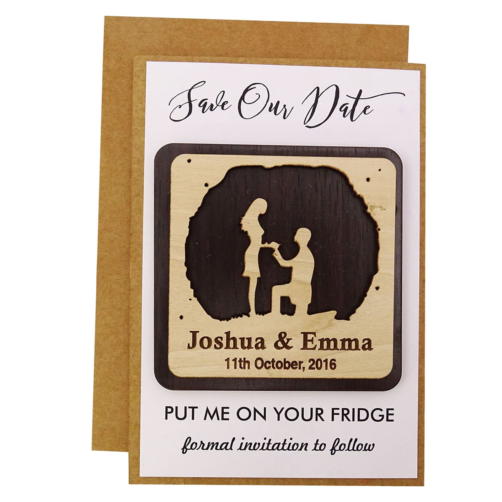 Magnet mariage bois personnalisé : 25 faire-part rustiques gravés